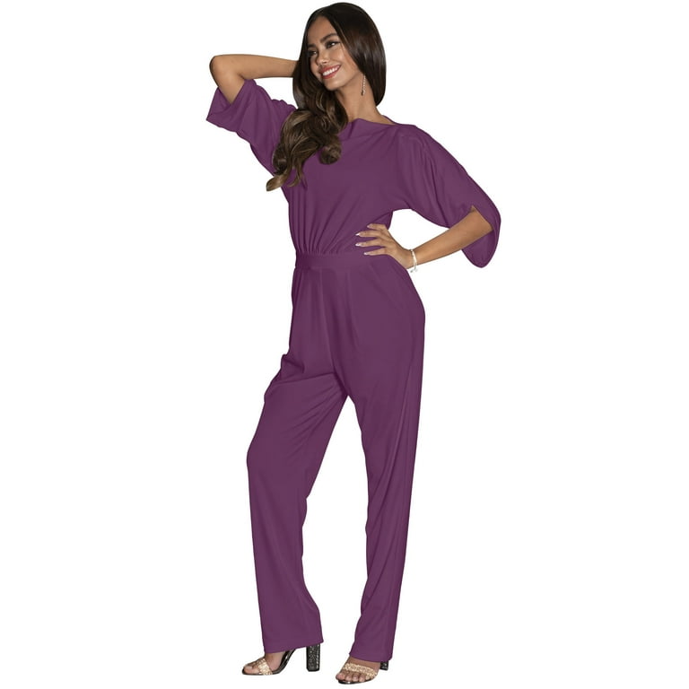 KOH KOH Long Pants Formal Cocktail Evening One Piece Fall Pockets Dressy Jumpsuit Romper Suit Casual Outfit Playsuit Tall 3 4 Short Sleeve For Women Purple Medium US 8 10 NT118 Walmart