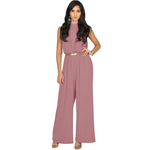 KOH KOH Long Pants Jumpsuit Formal One Piece Cocktail Evening Fall Dressy Pantsuit Romper Workwear Casual Outfit Tall Sleeveless Playsuit For Women Cinnamon Rose Pink Small US 4-6 NT202