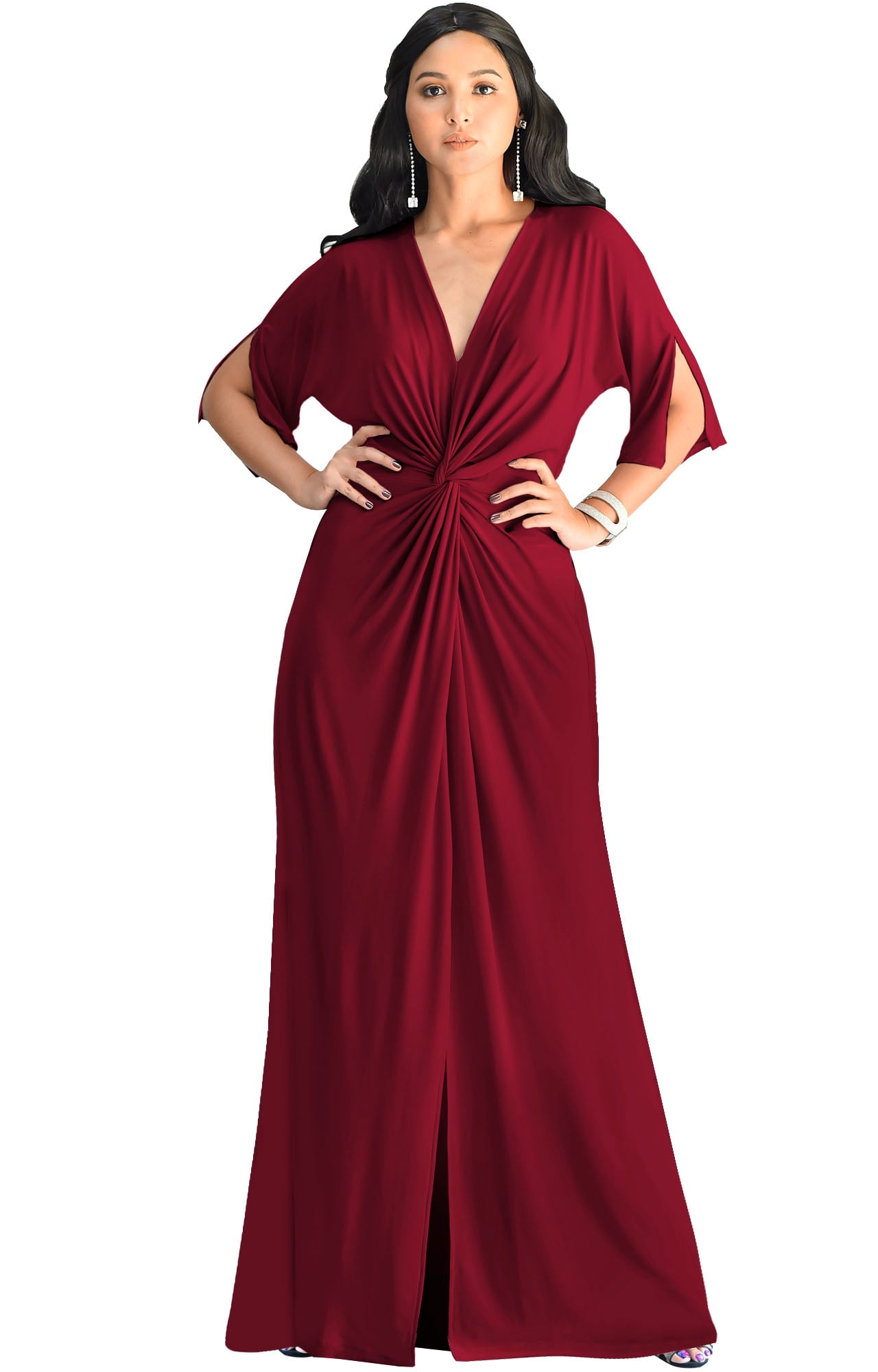 KOH KOH Long Sexy V-Neck Short Sleeve Slit Flowy Cocktail Evening  Bridesmaid Wedding Guest Party Summer Tall Dressy Maxi Dress Gown For Women  Crimson Dark Red X-Large US 14-16 NT290 - Walmart.com