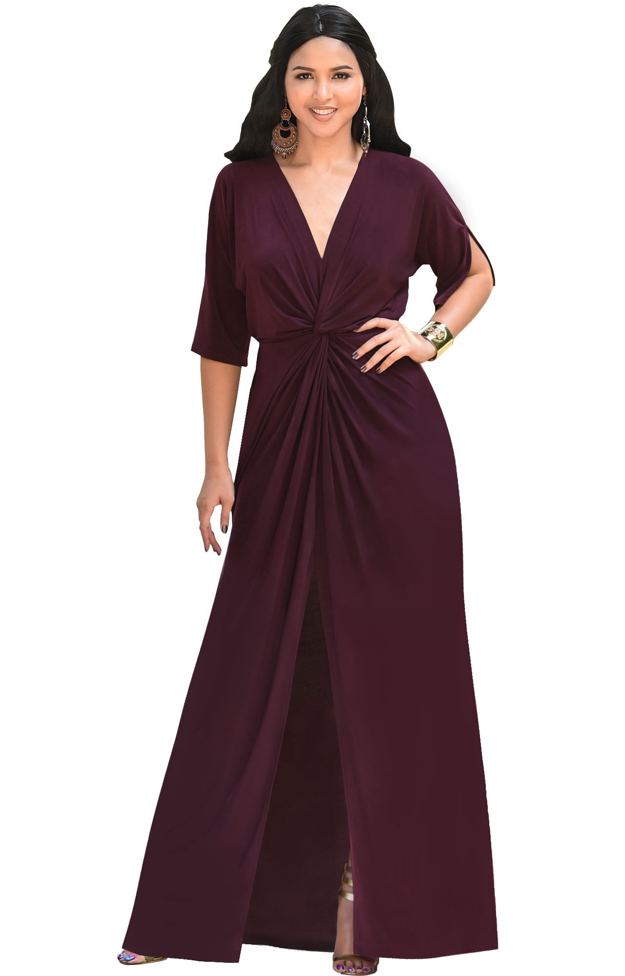 KOH KOH Long Sexy V-Neck Short Sleeve Slit Flowy Cocktail Evening  Bridesmaid Wedding Guest Party Summer Tall Dressy Maxi Dress Gown For Women  Maroon Wine Red X-Small US 2-4 NT290 - Walmart.com