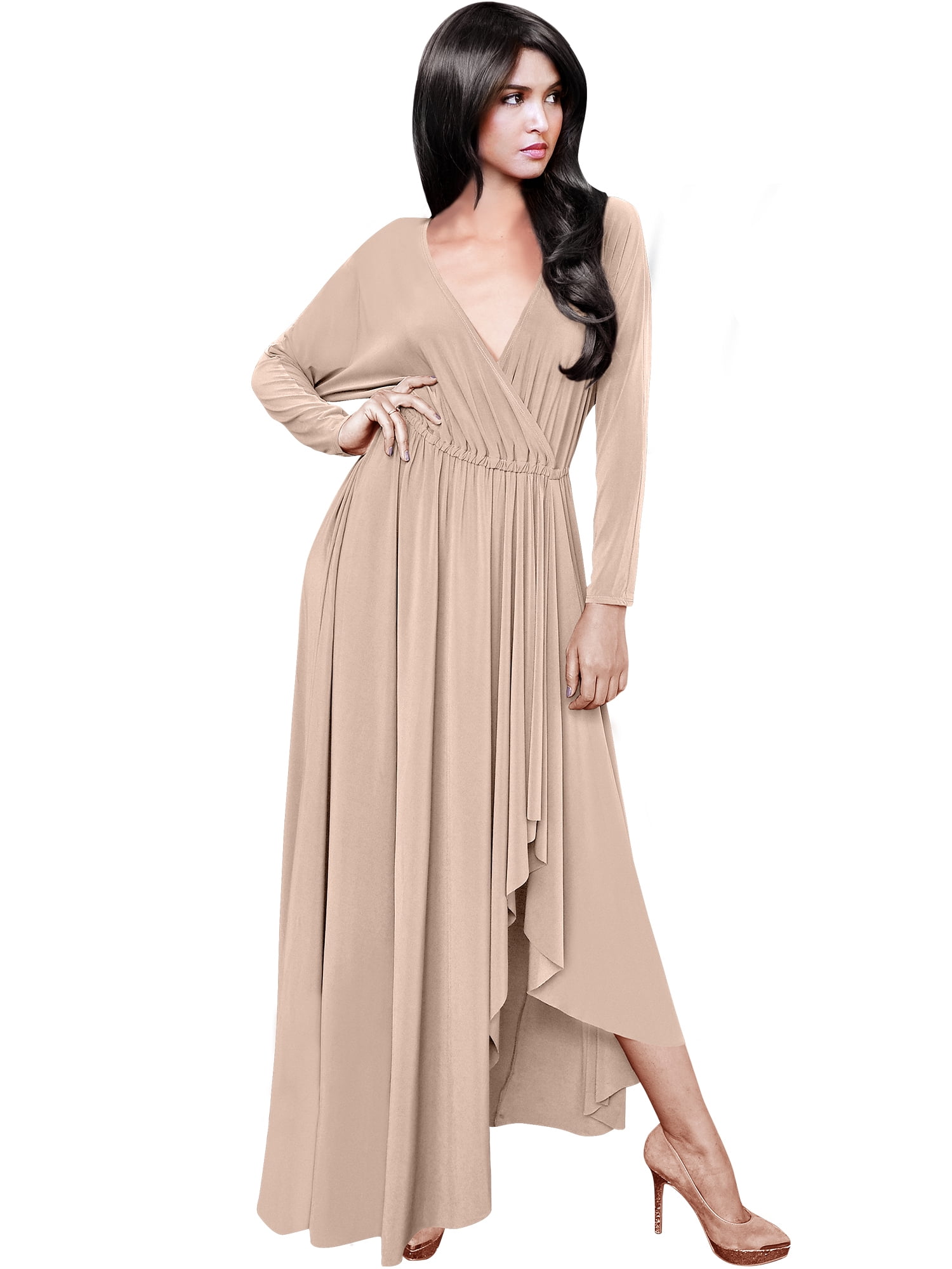 long sleeve maxi dress with boots PinkBlush Taupe V-Neck Long Sleeve Fitted Maternity Maxi Dress Medium