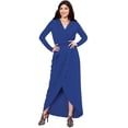 thumbnail image 1 of KOH KOH Long Sleeve Full Floor Length V-Neck Sexy Wrap Empire Waist Formal Dressy Winter Fall Cocktail Wedding Guest Party Tall Gown Maxi Dress For Women Cobalt Royal Blue XX-Large US 18-20 NT292, 1 of 6