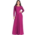 thumbnail image 1 of KOH KOH Long Sleeve Modest Fall Winter Elegant Evening Flowy Empire Waist Full Floor Length Cocktail Formal Tall Pleated Maxi Dress Gown Abaya For Women Fuchsia Magenta Pink XXX-Large US 22-24 NT009, 1 of 6
