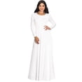thumbnail image 1 of KOH KOH Long Sleeve Modest Fall Winter Elegant Evening Flowy Empire Waist Full Floor Length Cocktail Formal Tall Pleated Maxi Dress Gown Abaya For Women Ivory White Large US 12-14 NT009, 1 of 7