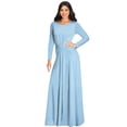 thumbnail image 1 of KOH KOH Long Sleeve Modest Fall Winter Elegant Evening Flowy Empire Waist Full Floor Length Cocktail Formal Tall Pleated Maxi Dress Gown Abaya For Women Sky Baby Light Blue Large US 12-14 NT009, 1 of 7