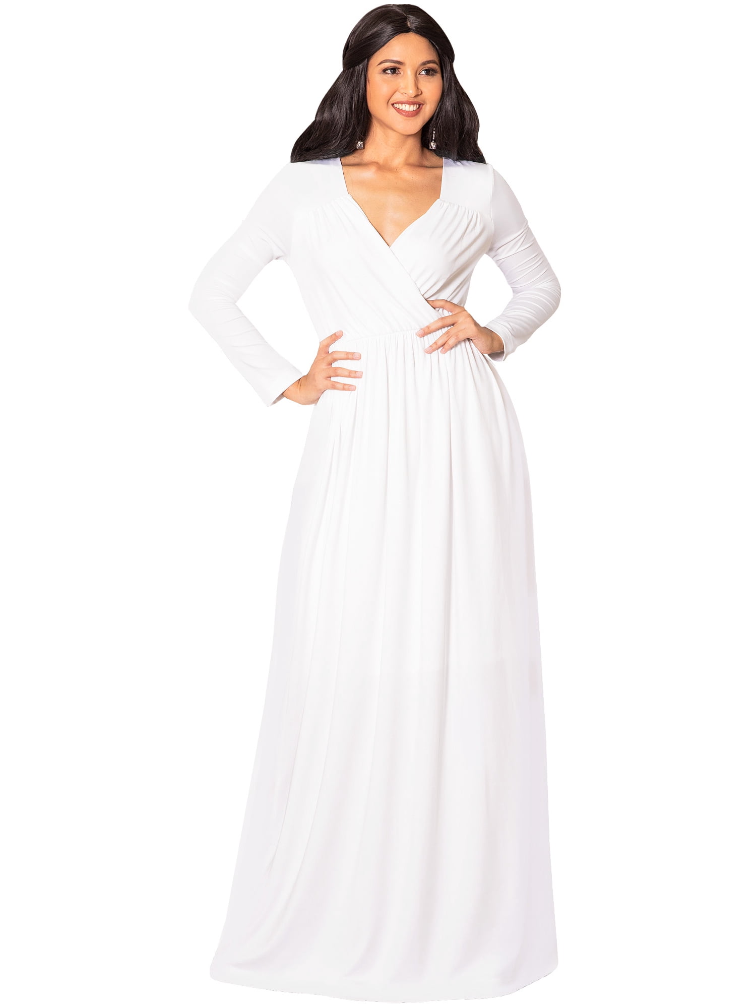 KOH KOH Long Sleeve Modest Fall Winter Evening Flowy Empire Waist Full  Floor Length Cocktail Formal Tall Maxi Dress For Women Gown Abaya Ivory  White XX-Large US 18-20 GMD001 - Walmart.com