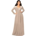 thumbnail image 1 of KOH KOH Long Sleeve Modest Fall Winter Evening Flowy Empire Waist Full Floor Length Cocktail Formal Tall Maxi Dress For Women Gown Abaya Nude Champagne Brown Medium US 8-10 GMD001, 1 of 6