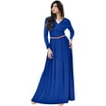 thumbnail image 1 of KOH KOH Long Sleeve Modest Fall Winter Evening Flowy Empire Waist Full Floor Length Cocktail Formal V-Neck Tall Maxi Dress Gown Abaya For Women Cobalt Royal Blue Small US 4-6 NT021, 1 of 6