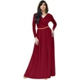 thumbnail image 1 of KOH KOH Long Sleeve Modest Fall Winter Evening Flowy Empire Waist Full Floor Length Cocktail Formal V-Neck Tall Maxi Dress Gown Abaya For Women Crimson Dark Red X-Small US 2-4 NT021, 1 of 6