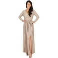 thumbnail image 1 of KOH KOH Long Sleeve V-Neck Bridesmaid Wedding Guest Party Winter Fall Formal Evening Tall Sexy Slit Full Floor Length Gown Maxi Dress For Women Nude Champagne Brown XXX-Large US 22-24 NT176, 1 of 6