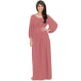 thumbnail image 1 of KOH KOH Long Sleeve Vintage Peasant Empire Waist Fall Winter Loose Flowy Fall Winter Casual Formal Abaya Tall Pleated Maxi Dress Gown For Women Cinnamon Rose Pink X-Large US 14-16 NT103, 1 of 6
