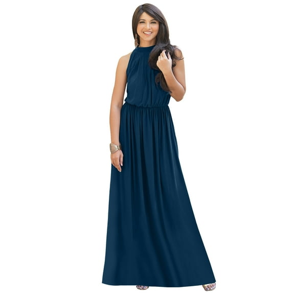KOH KOH Long Sleeveless Bridesmaid Wedding Party Guest Summer Flowy Casual Brides Formal Evening Sexy Halter Neck Maxi Dress Gown For Women Blue Teal X-Large US 14-16 NT012