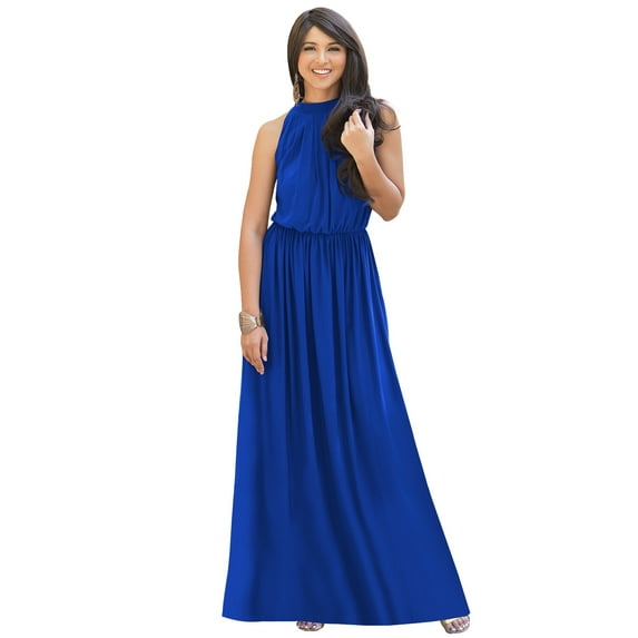 KOH KOH Long Sleeveless Bridesmaid Wedding Party Guest Summer Flowy Casual Brides Formal Evening Sexy Halter Neck Maxi Dress Gown For Women Cobalt Royal Blue XXX-Large US 22-24 NT012