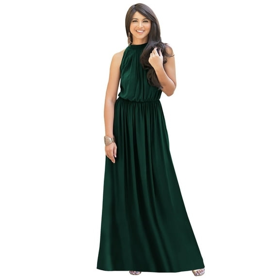 KOH KOH Long Sleeveless Bridesmaid Wedding Party Guest Summer Flowy Casual Brides Formal Evening Sexy Halter Neck Maxi Dress Gown For Women Emerald Green XXXX-Large US 26-28 NT012