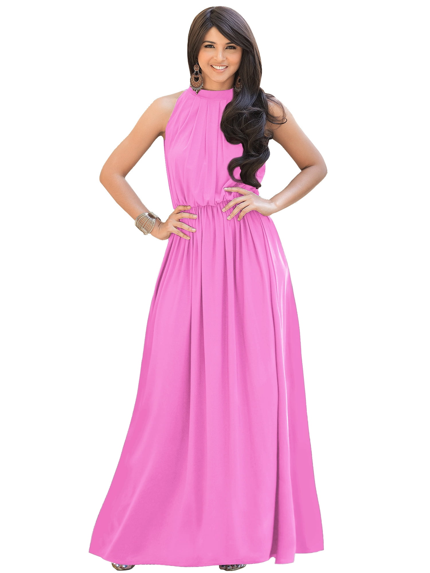 Koh Koh Women's Halter Neck Midi Dress With Slit - Wedding Guest, Cocktail, Party Dress - View #10