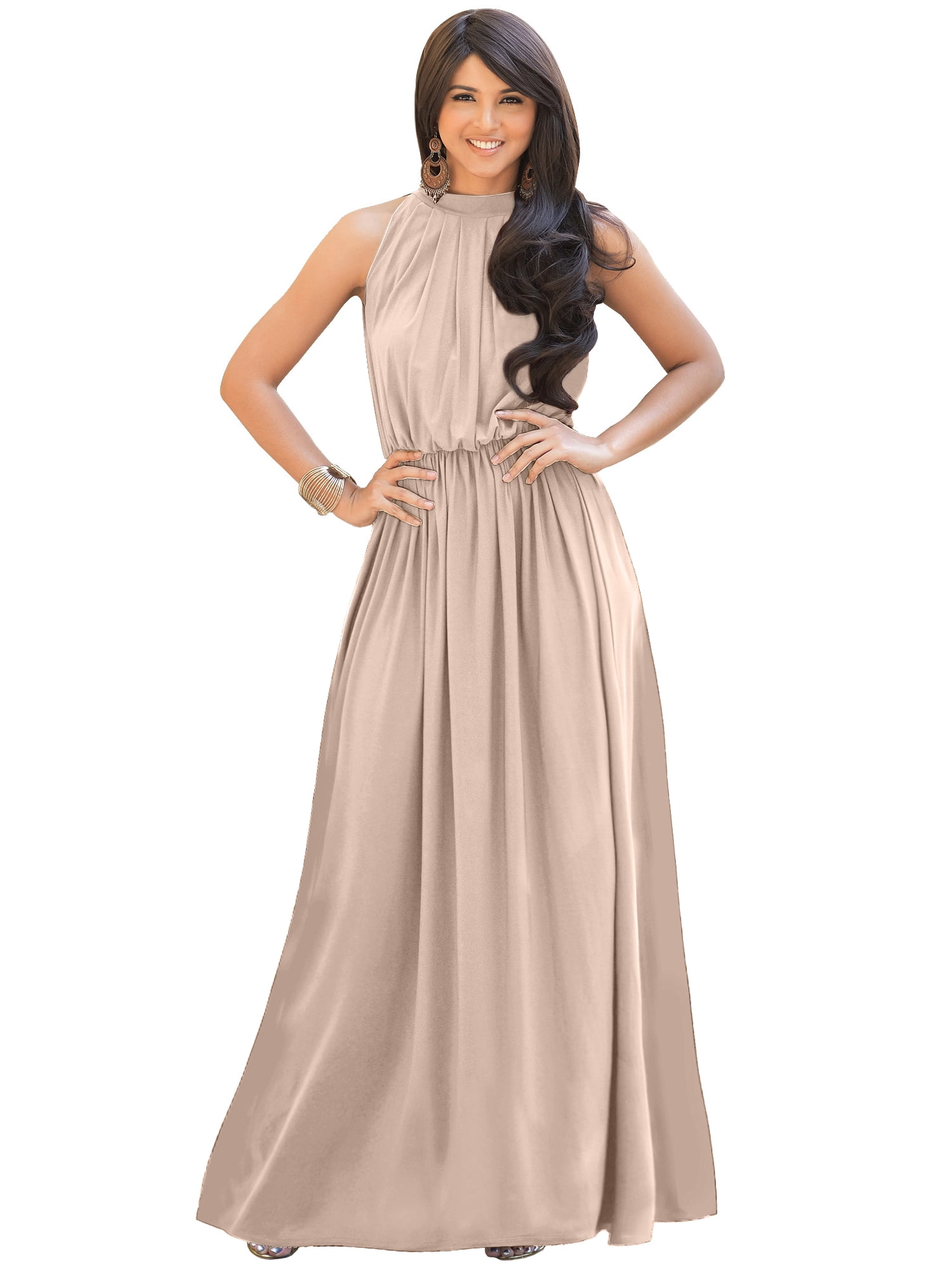 KOH KOH Long Sleeveless Bridesmaid Wedding Party Guest Summer Flowy Casual  Brides Formal Evening Sexy Halter Neck Maxi Dress Gown For Women Nude  Champagne Brown XXXX-Large US 26-28 NT012 - Walmart.com