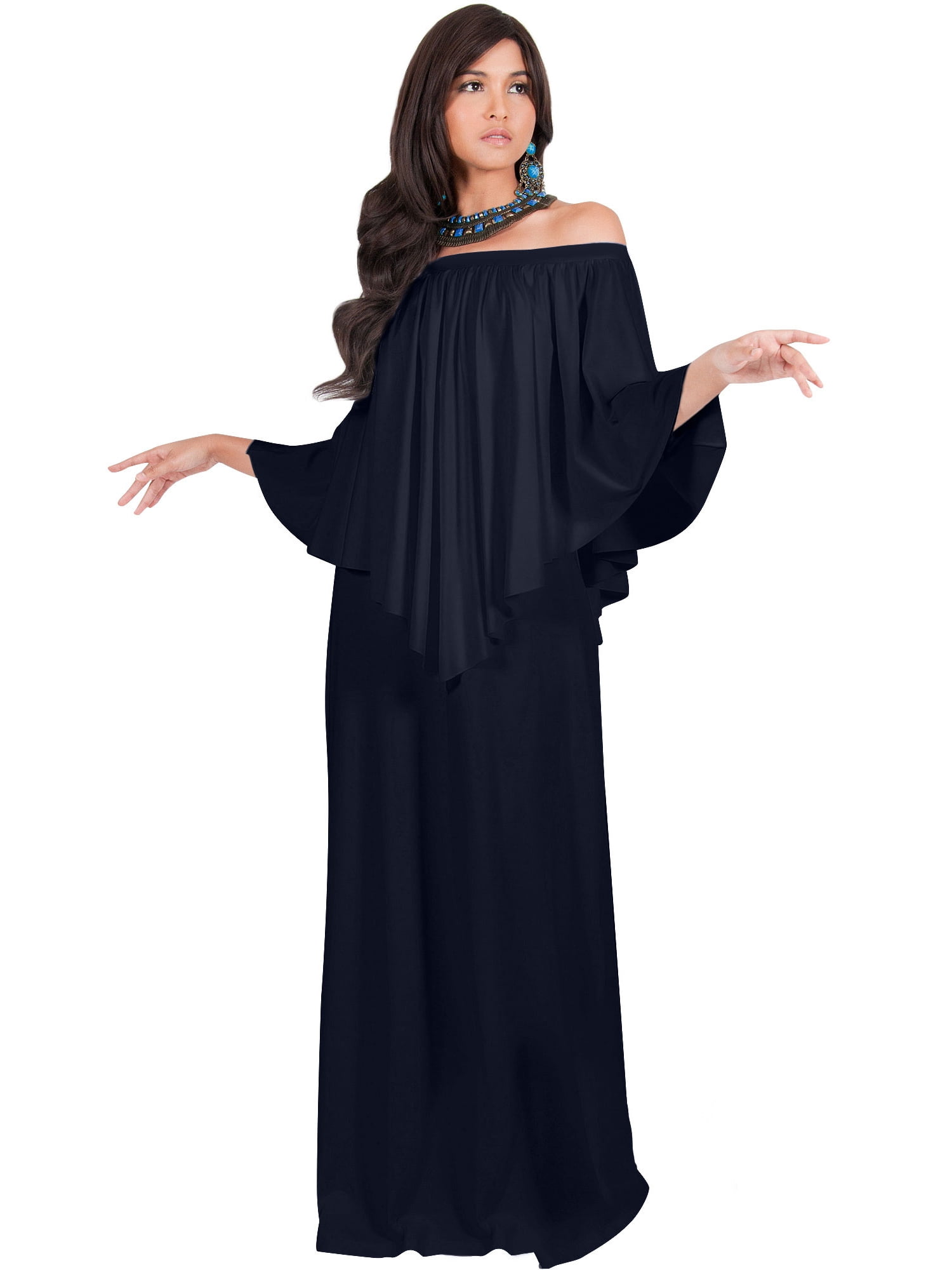 KOH KOH Long Strapless Cocktail Evening Off The Shoulder Cold Sexy Evening  Flowy Formal Full Floor Length Tall Drape Gown Maxi Dress For Women Dark ...