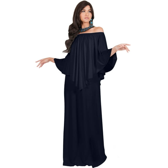 KOH KOH Long Strapless Cocktail Evening Off The Shoulder Cold Sexy Evening Flowy Formal Full Floor Length Tall Drape Gown Maxi Dress For Women Dark Navy Blue X-Large US 14-16 NT059