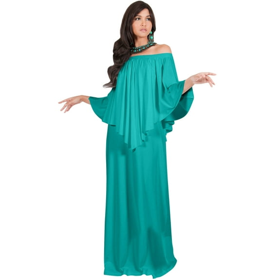 KOH KOH Long Strapless Cocktail Evening Off The Shoulder Cold Sexy Evening Flowy Formal Full Floor Length Tall Drape Gown Maxi Dress For Women Turquoise Medium US 8-10 NT059