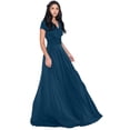 thumbnail image 1 of KOH KOH Long V-Neck Flowy Cap Short Sleeve V-Neck Bridesmaid Wedding Guest Party Formal Summer Sundress Tall Gown Maxi Dress Dresses For Women Blue Teal X-Small US 2-4 NT074, 1 of 7