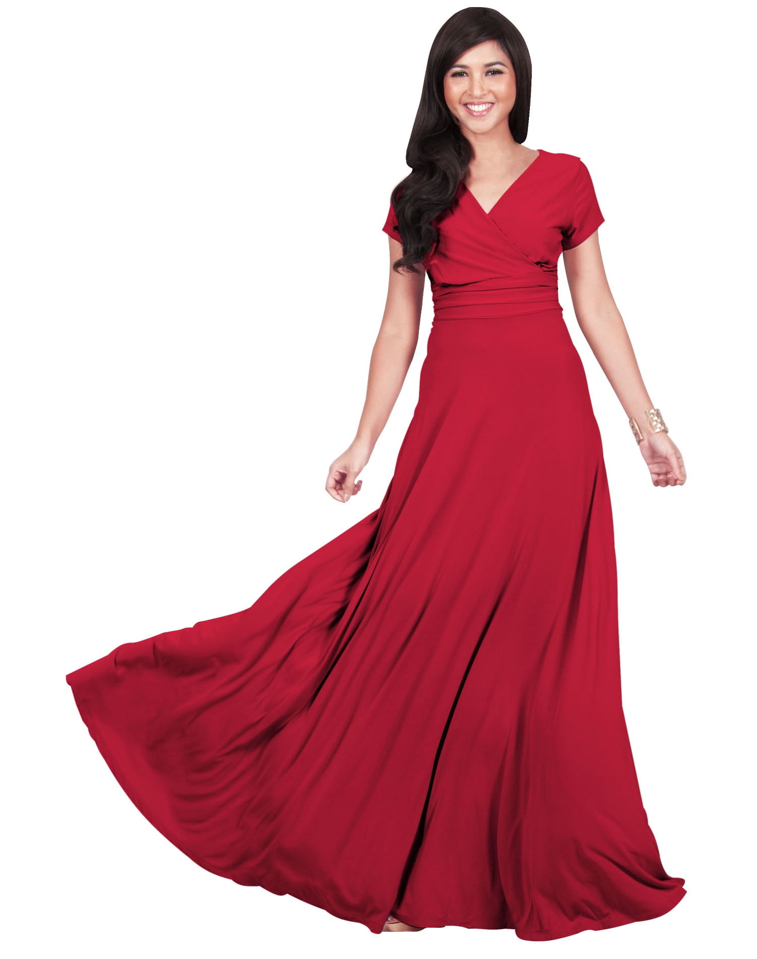 KOH KOH Long V-Neck Flowy Cap Short Sleeve V-Neck Bridesmaid Wedding Guest  Party Formal Summer Sundress Tall Gown Maxi Dress Dresses For Women Claret  Red X-Large US 14-16 NT074 - Walmart.com