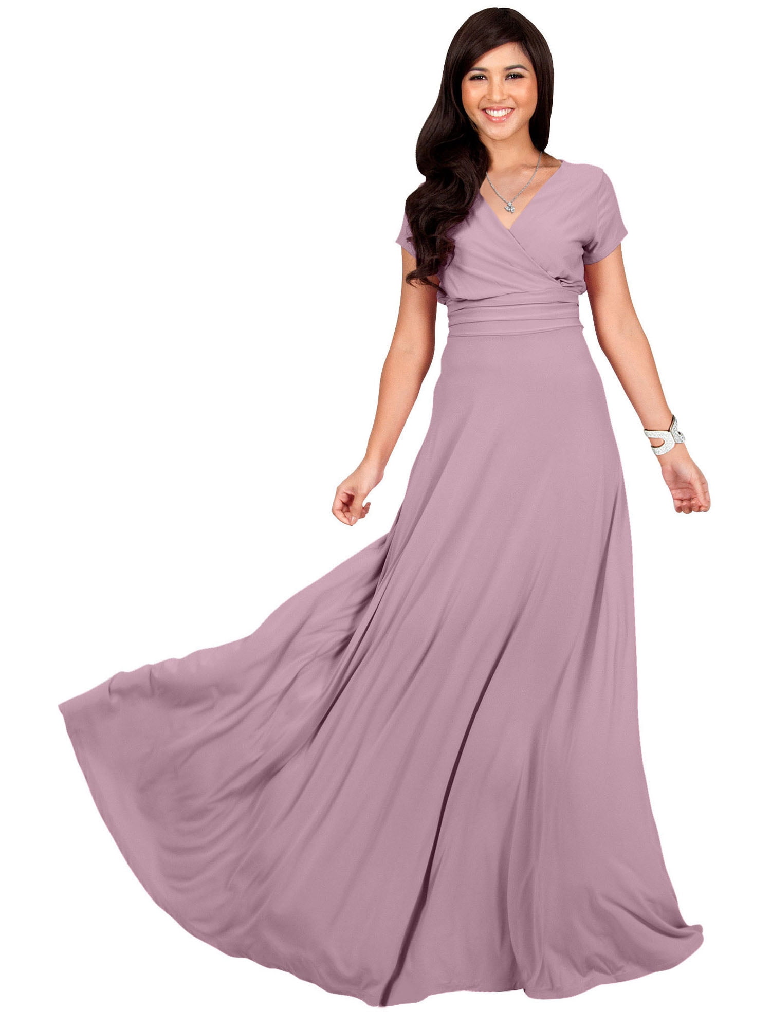 KOH KOH Long V-Neck Flowy Cap Short Sleeve V-Neck Bridesmaid Wedding Guest  Party Formal Summer Sundress Tall Gown Maxi Dress Dresses For Women Dusty  Pastel Pink XX-Large US 18-20 NT074 - Walmart.com