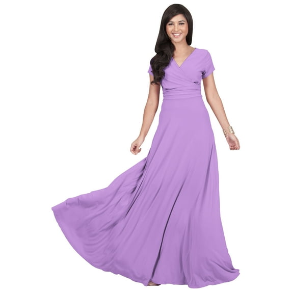 KOH KOH Long V-Neck Flowy Cap Short Sleeve V-Neck Bridesmaid Wedding Guest Party Formal Summer Sundress Tall Gown Maxi Dress Dresses For Women Lilac Light Purple XX-Large US 18-20 NT074
