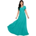 thumbnail image 1 of KOH KOH Long V-Neck Flowy Cap Short Sleeve V-Neck Bridesmaid Wedding Guest Party Formal Summer Sundress Tall Gown Maxi Dress Dresses For Women Turquoise XXXX-Large US 26-28 NT074, 1 of 7