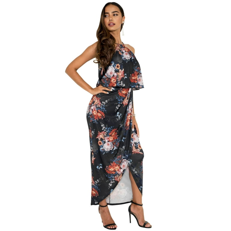 Floral Flowers Printed Halter Dress Sexy With Belt Maxi Dress Floral Flowers Printed Halter Dress Sexy With Belt Maxi Dress