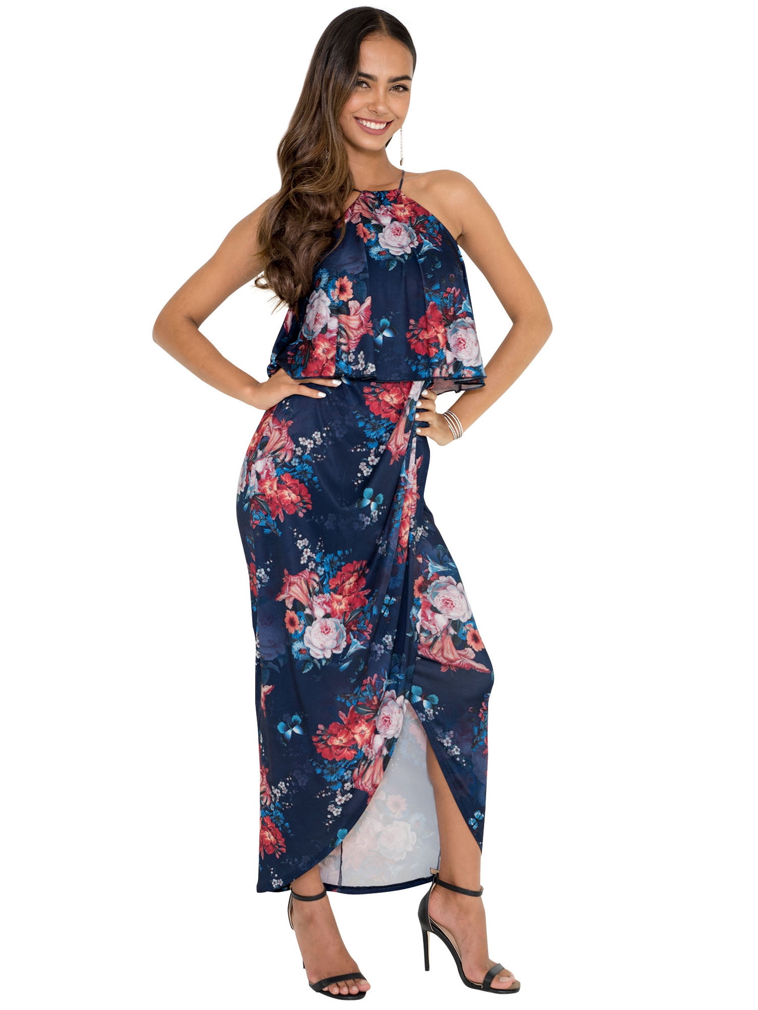 Floral Flowers Printed Halter Dress Sexy With Belt Maxi Dress Floral Flowers Printed Halter Dress Sexy With Belt Maxi Dress