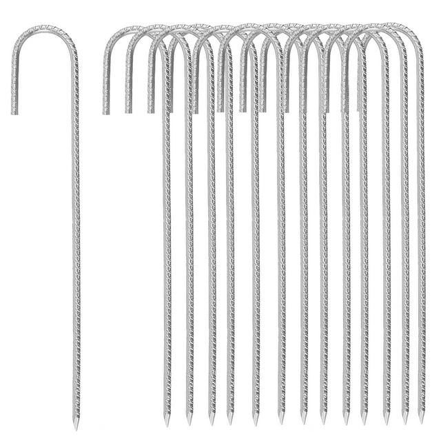 KOHAND 14 Pack 16 inch Rebar Tent Stakes, Galvanised Rebar J Hooks