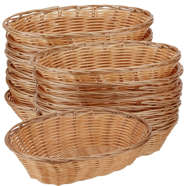 KOHAND 20 Pack Wicker Bread Basket, 9 x 6 x 2.6 inch Oval Plastic Woven