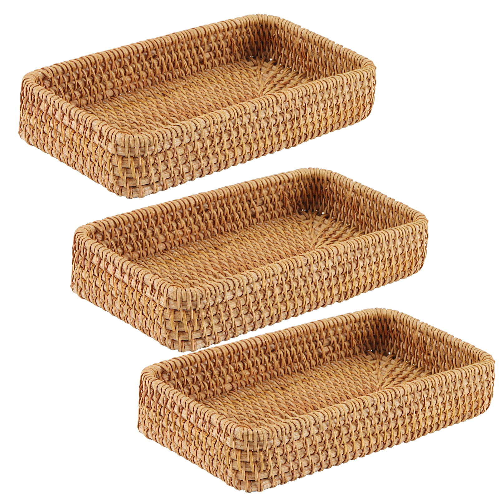 KOHAND 3 Pcs Rattan Toilet Tank Basket, Rectangular Woven Tank Basket