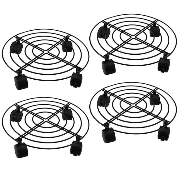 KOHAND 4 Pack 10.6 inch Movable Plant Stand with Break Wheels, Black Metal Plant Caddy for Indoor, Outdoor