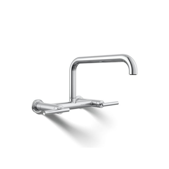 KOHLER 7549-4-CP Purist Two-Hole Wall-Mount Bridge Faucet, Bridge Kitchen Sink Faucet, Two Lever Handle Kitchen Faucet, Polished Chrome