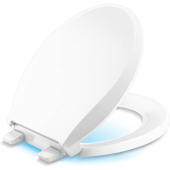 KOHLER 75758-RL-0 Cachet Nightlight ReadyLatch Round-Front Toilet Seat, Toilet Seat with Nightlight, Grip-Tight Bumpers, Quiet-Close Lid and Seat, White