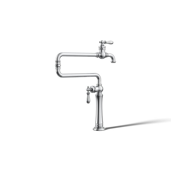 KOHLER 99271-CP Artifacts Single-Hole Deck-Mount Pot Filler Kitchen Sink Faucet with 22-Inch Extended Spout, Polished Chrome
