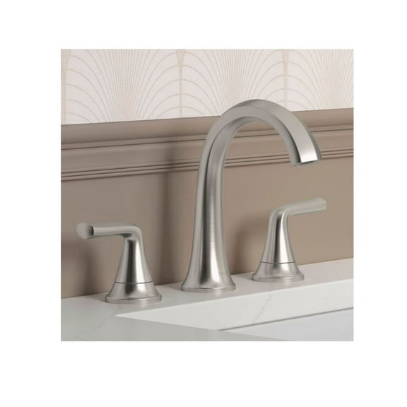 KOHLER Desette Brushed Nickel Widespread 2-handle WaterSense Mid-arc Residential Handle Bathroom Sink Faucet with Drain