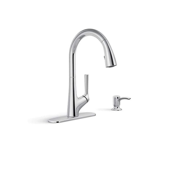 KOHLER Elmbrook Pull-Down Kitchen Faucet with Soap Dispenser, Polished Chrome
