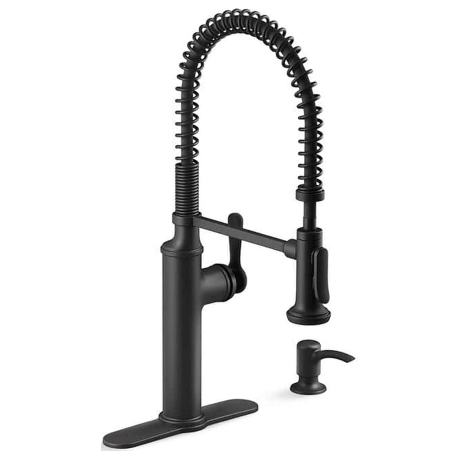 Matte Black Industrial Pull Down Kitchen Faucet with Soap Dispenser