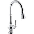 thumbnail image 1 of KOHLER K-99259-CP Artifacts Single-Hole Kitchen Sink Faucet with 17-5/8-Inch Pull-Down Spout, 3-Function Sprayhead, and Turned Lever Handle, Polished Chrome, 1 of 2