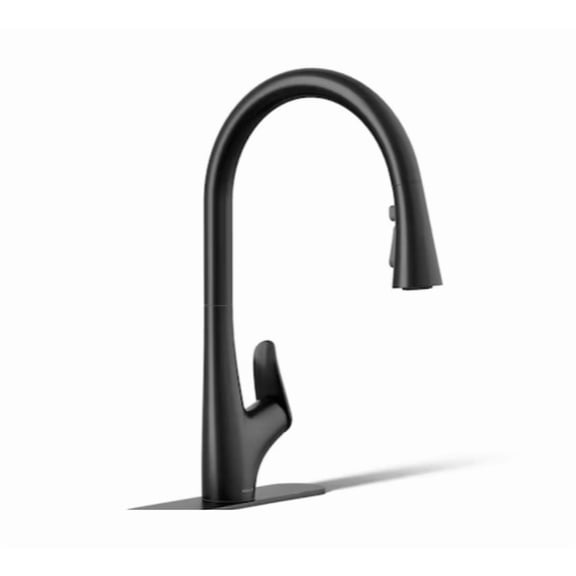 KOHLER Leto Matte Black Single Handle Deck-mount Pull-down Kitchen Faucet with Sprayer (Includes Deck Plate)