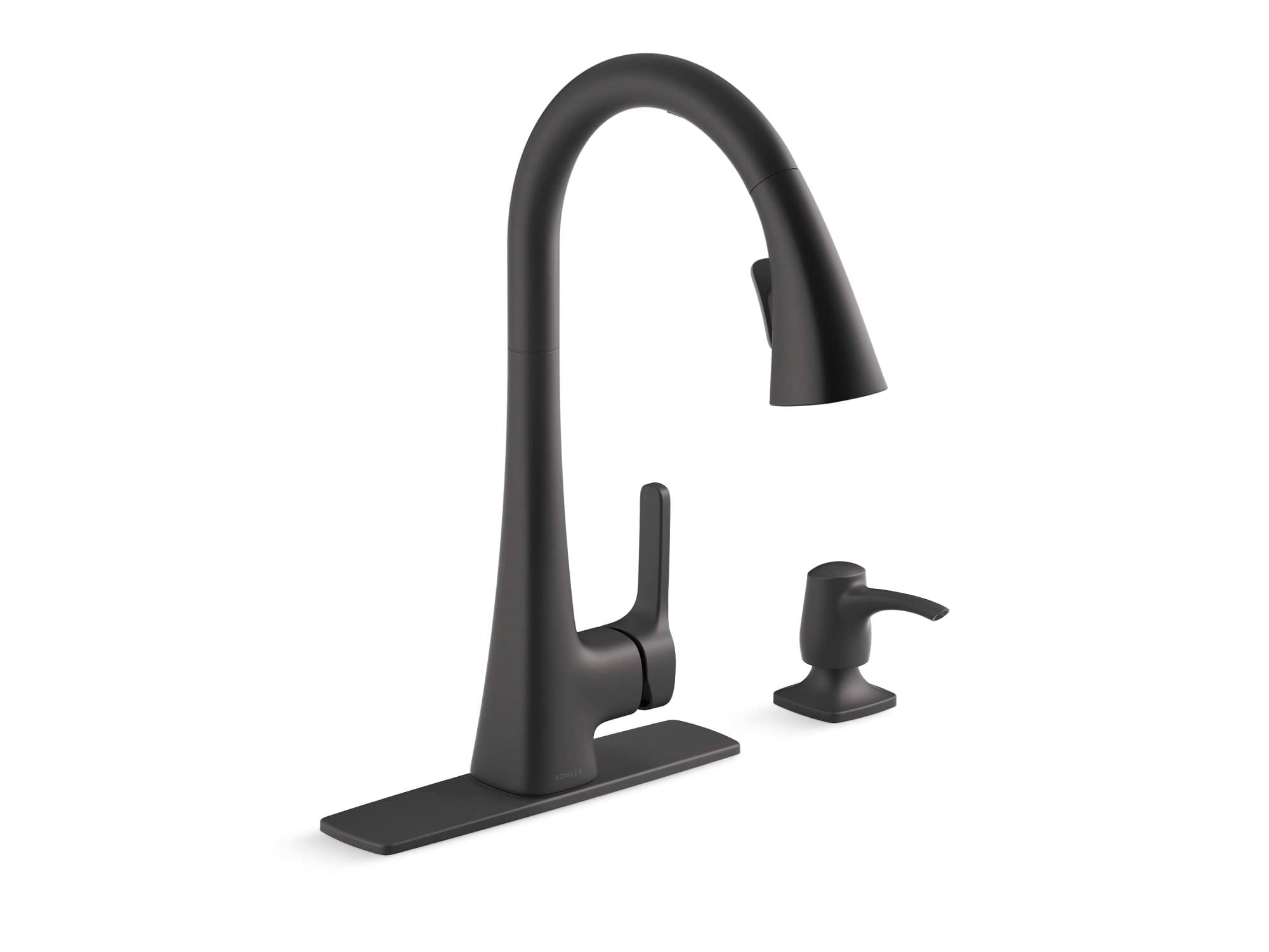 KOHLER R26281-SD-BL Maxton Touchless Pull-Down Kitchen Faucet with soap/Lotion Dispenser, Matte Black