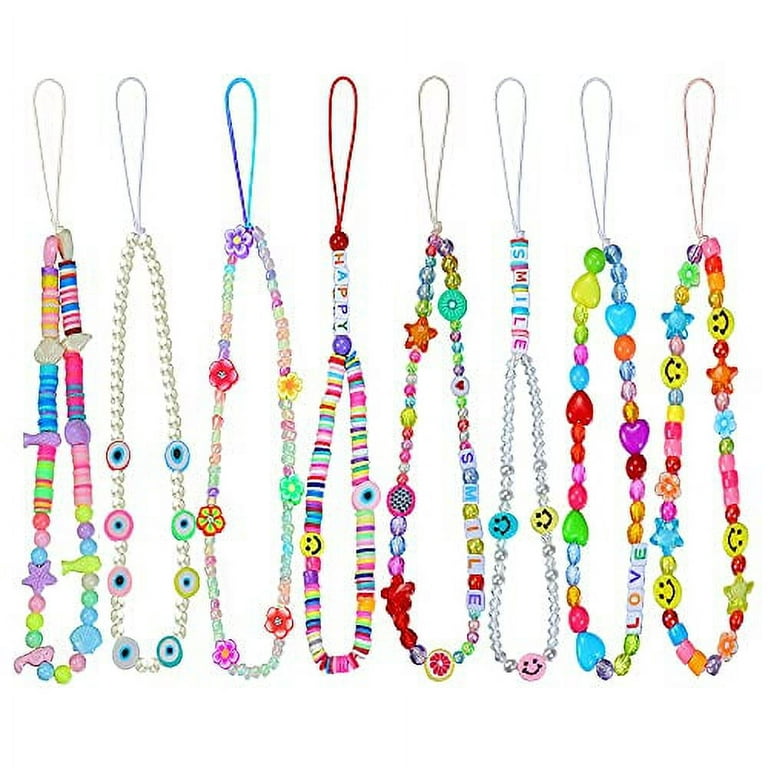 harmtty Phone Lanyard Colorful Striped Beads Unisex Exquisite Lightweight  Mobile Phone Wrist Strap Phone Accessories,B 