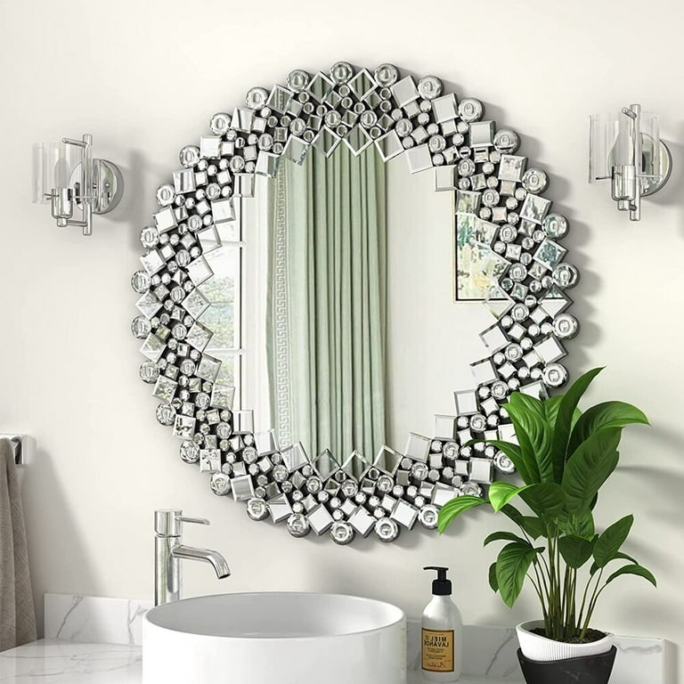 KOHROS Modern Round Craft Mirror Decorative Wall Mirrors, Size: Silver
