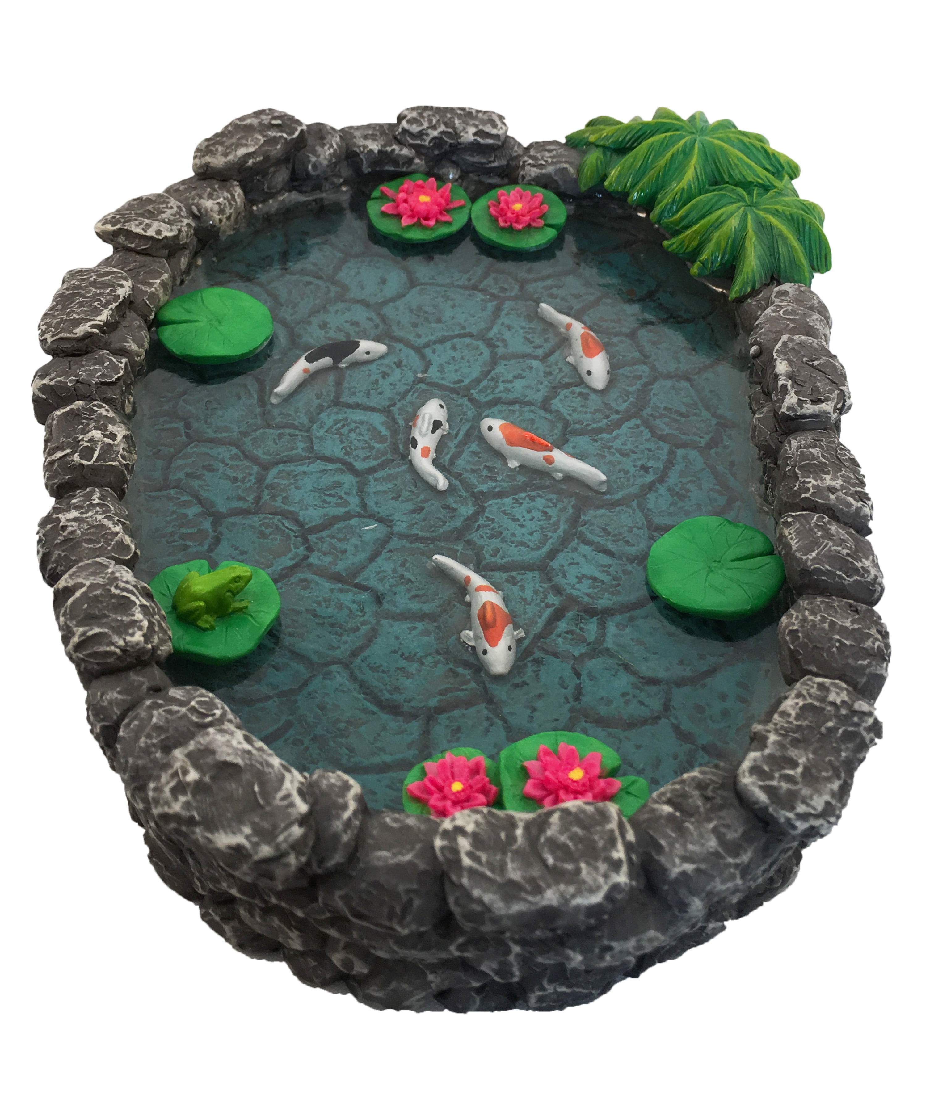Hand-Painted Resin Miniature Koi Pond with Lotus Flowers