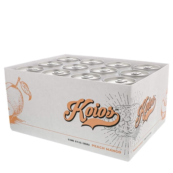 KOIOS - Nootropic Peach Mango Functional Beverage, Enhances Brain Function, Productivity, Reduce Stress, w/ Lion’s Mane Mushroom, MCT Oil, & Natural Caffeine, Gluten-Free, 12 Fl Oz Cans (12-Pack)
