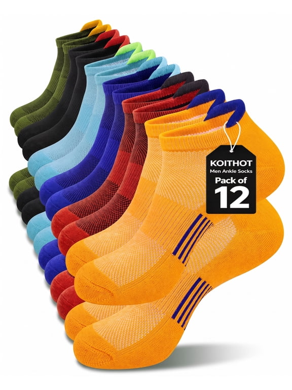 12 Pairs Men Ankle Socks for Mens Cushioned Socks Athletic Running Size 10-13