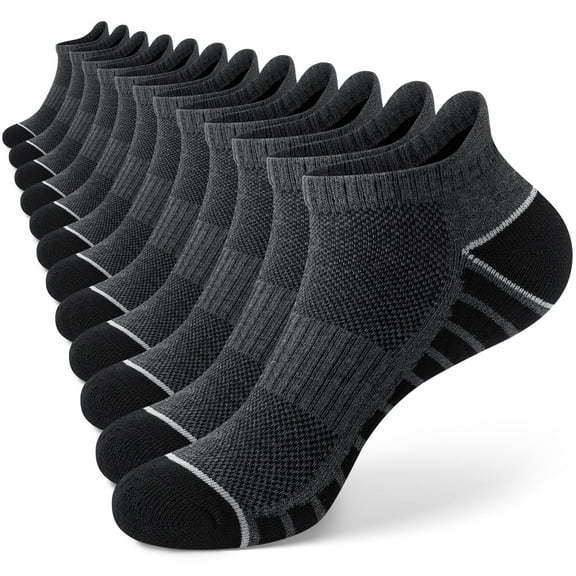 KOITHOT 12 Pairs Mens Ankle Socks, Socks for Men Low Cut Breathable Cushion Black and Gray