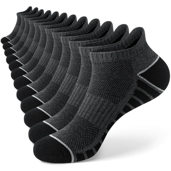 KOITHOT 12 Pairs Mens Ankle Socks, Socks for Men Low Cut Breathable Cushion Black and Gray